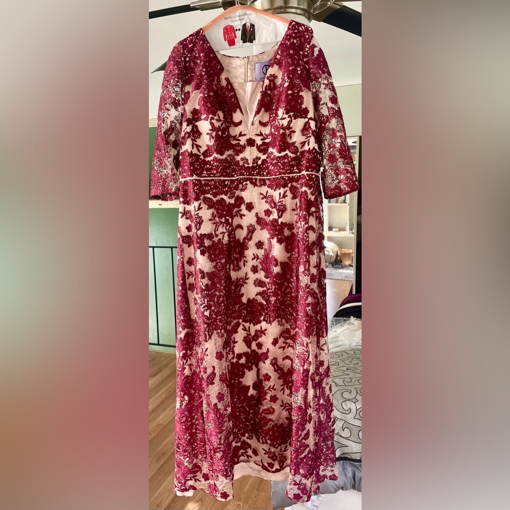 J S Collections Dark Red Lace Dress (16)